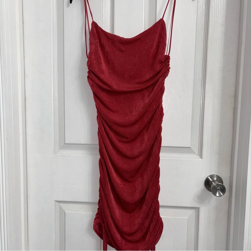 Fashion Nova Fiestar Ruched Fitted Dress open back adjustable length size Large